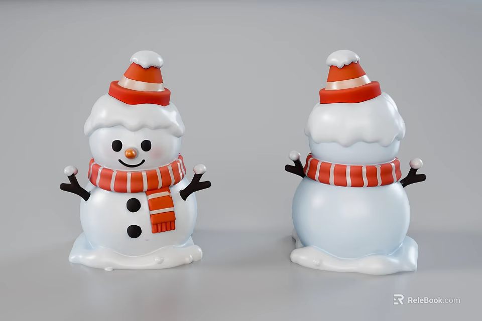 Game Movie Snowman Character With Red Scarf Orange Hat And Smiling Face 3d model 