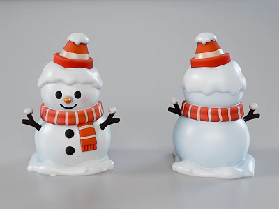 Game Movie Snowman Character With Red Scarf Orange Hat And Smiling Face 3d model