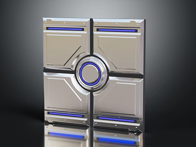 Futuristic Metallic Panel Design With Central Blue Ring And Silver Sections 3d model
