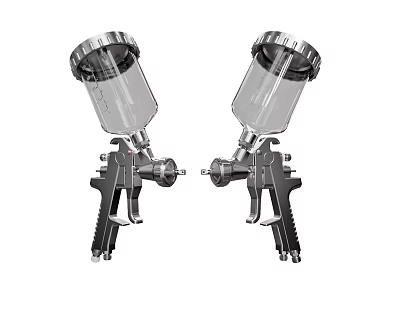 High Quality Industrial Spray Guns With Transparent Tanks And Metal Bodies 3d model