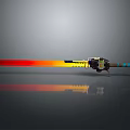 Futuristic Red Gradient Blade Sword With Yellow And Black Mechanical Handle And Blue Accents
