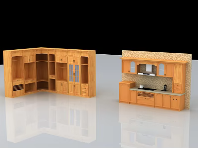 Natural Wooden Wardrobe Corner Design With Drawers Shelves And Combined Layout 3d model