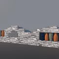 Modern Gray Brick Background Wall With Colorful Vases And Grid Decoration
