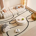 Modern Cream Style Sofa Coffee Table Combination Multi-person Sofa Leisure Sofa Hanging Picture Floor Lamp 3d model