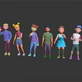 Animated Game Movie Characters With Six Different Hairstyles And Outfits On Black Background With Reflections