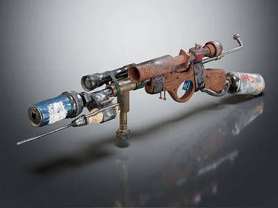 Vintage Mechanical Weapon With Wooden Stock Metal Barrel Blue Accents And Scope 3d model