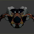 Futuristic Character With Detailed Red Blue Black Biomechanical Armor And Creature Design