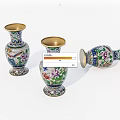 Three Decorative Ceramic Vases With Colorful Patterns And Gold Edges One Lying Down 3d model
