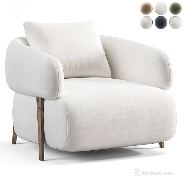 Modern Cream White Single Sofa With Armrest And Wooden Legs Design 3d model 