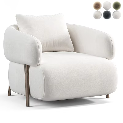 Modern Cream White Single Sofa With Armrest And Wooden Legs Design 3d model