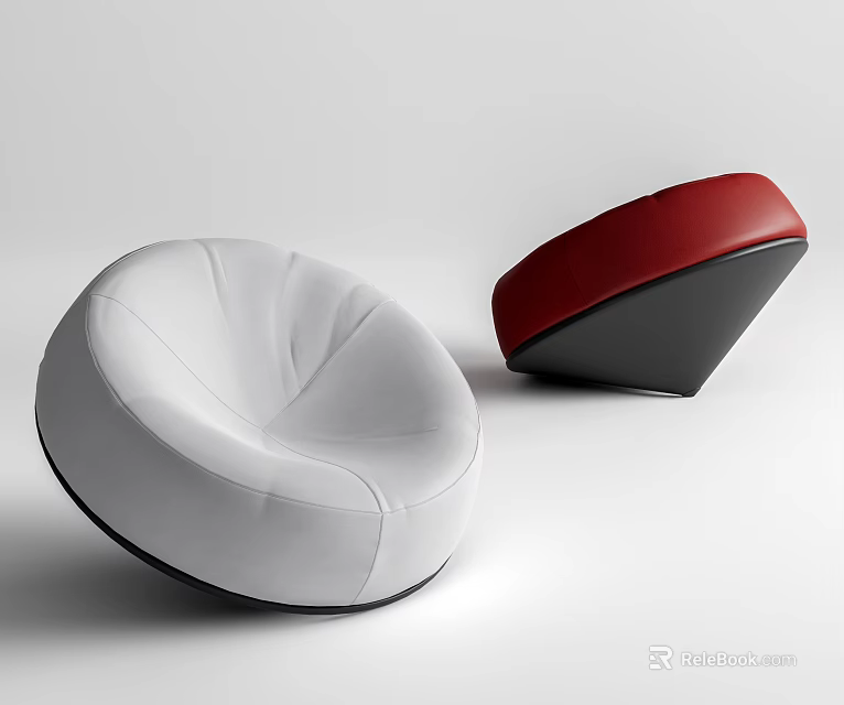 Modern Round Lazy Sofa In White And Red With Black Base Design 3d model 