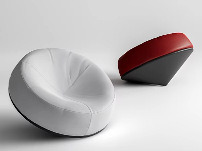 Modern Round Lazy Sofa In White And Red With Black Base Design 3d model