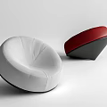 Modern Round Lazy Sofa In White And Red With Black Base Design