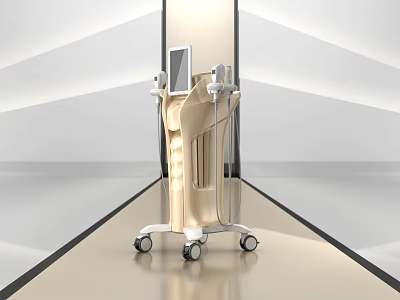 Gold White Modern Beauty Equipment With Display Screen And Rolling Cart 3d model
