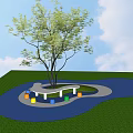Colorful Cube Outdoor Chairs On Green Lawn Under Circular Tree Structure 3d model