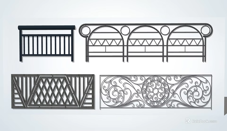Different Styles Of Railings With Decorative Geometric Patterns And Ornate Designs 3d model 