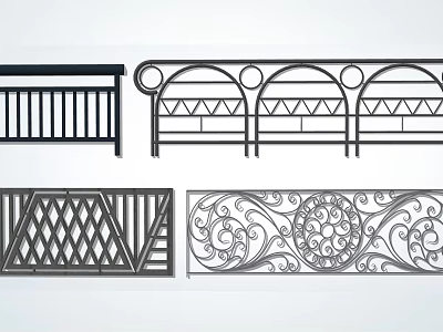 Different Styles Of Railings With Decorative Geometric Patterns And Ornate Designs 3d model