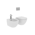 Modern White Toilet With Bidet Sink And Wall Mounted Control Panel In Contemporary Bathroom