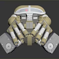 Mechanical Combat Weapon With Multiple Arms Beige Gray Design And Red Accents 3d model