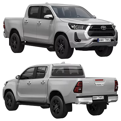 Toyota Silver Pickup Truck Double Cab Design With Black Wheels And Exterior 3d model
