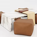 Modern Sofa Stools with Marble Top Wooden Frame and Brown Cushions