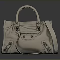 Stylish Beige Leather Handbag With Top Handles Adjustable Shoulder Strap And Metal Hardware