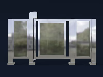 Modern Automatic Security Gate With Stainless Steel Frame And Glass Panels 3d model