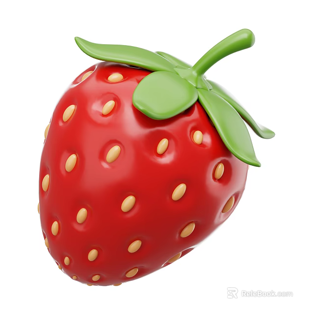 Fresh Red Strawberry With Green Leaves And Yellow Seeds On White Background 3d model 