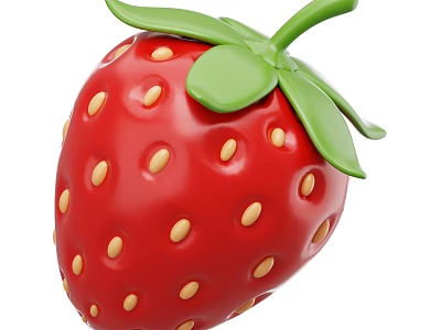 Fresh Red Strawberry With Green Leaves And Yellow Seeds On White Background 3d model