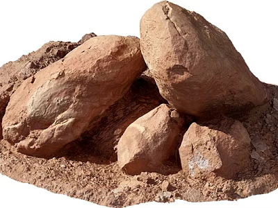 Large Red Natural Stones Stacked with Wooden Accents in Earthy Setting 3d model