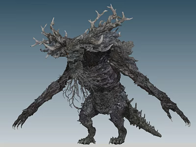 Game and Movie Fantasy Monster Character With Antlered Head Rough Skin Long Arms Sharp Claws 3d model