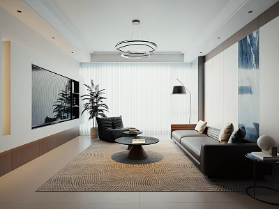 Modern Living Room Interior With Sofa Coffee Table Chandelier TV Plant And Area Rug 3d model