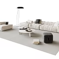Minimalist Light Colored Sofa Coffee Table Set With Round Table Floor Lamp And Throw Pillows 3d model