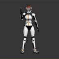 Futuristic Armored Character In White Suit With Red Helmet And Gun