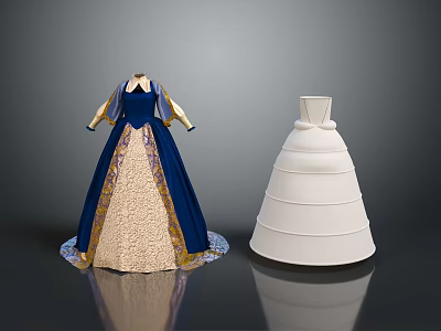 Elegant Blue And Beige Dress With Lace Details And White Crinoline For Historical Costumes 3d model