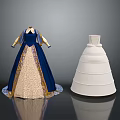 Elegant Blue And Beige Dress With Lace Details And White Crinoline For Historical Costumes