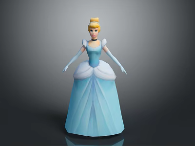 Cinderella 3D Model With Blue Ball Gown White Gloves And Blonde Hair 3d model