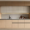 Modern Kitchen Interior With Light Wood Cabinets Countertop Sink And Oven
