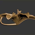 Golden Lily With Metallic Shiny Petals As Decorative Ornament On Dark Reflective Surface