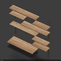 Stylish Open Display Shelves With Multiple Interlocking Wooden Layers And Metal Brackets 3d model