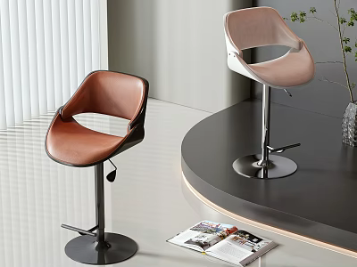 Bar chairs, chairs, books, potted plants 3d model