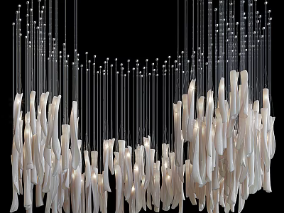 Modern Sculptural White Chandelier With Hanging Illuminated Elements Against Black Background 3d model