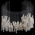Modern Sculptural White Chandelier With Hanging Illuminated Elements Against Black Background