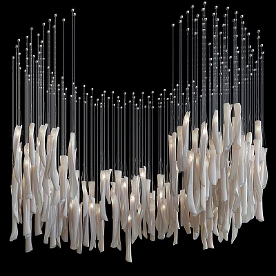 Modern Sculptural White Chandelier With Hanging Illuminated Elements Against Black Background 3d model