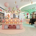 Candy Store With Pastel Colored Interior Balloon Decorations Pink Counter And Display Shelves