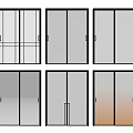 Modern Sliding Doors With Various Glass Patterns And Black Frames For Interior Design 3d model