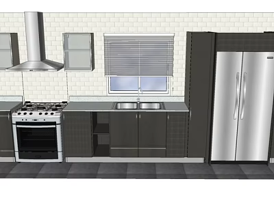 Modern Kitchen Interior With Cabinets Stove Sink And Stainless Steel Refrigerator 3d model