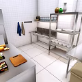 Modern Restaurant Interior With Granite Counter Hanging Menu Screens White Tiled Walls And Drinks
