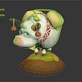 Cute Cartoon Sheep With Big Horns Red Balls Red White Patterned Body Green Grass Brown Base
