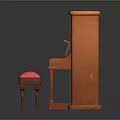 Brown Wooden Upright Piano With Pink Stool And Classic Design Features